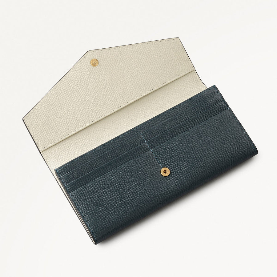 St Pancras Lane Leather Large Flapover Wallet in Teal - 112454