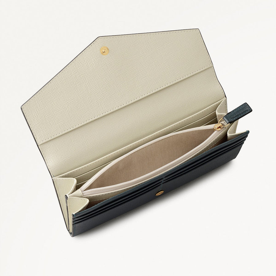 St Pancras Lane Leather Large Flapover Wallet in Teal - 112454