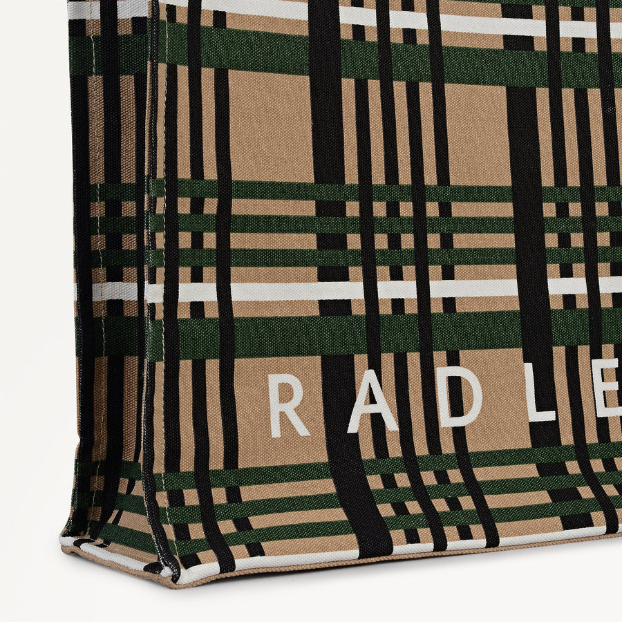 Check Fabric Medium Open Top Tote in Porcini - 112464