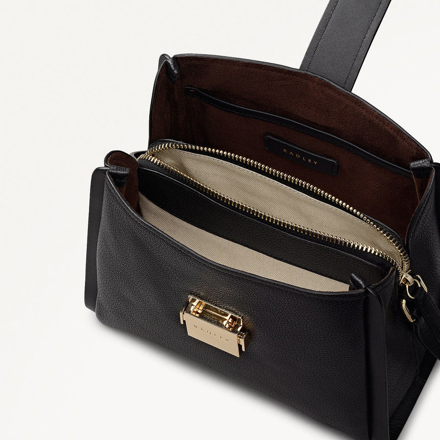 Sloane Mews Leather Small Ziptop Cross Body Bag in Black - 112468