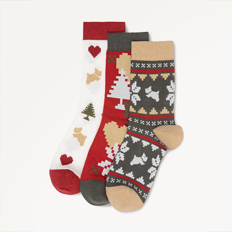 Fairisle Fabric Sock Set in Carmine - 112473