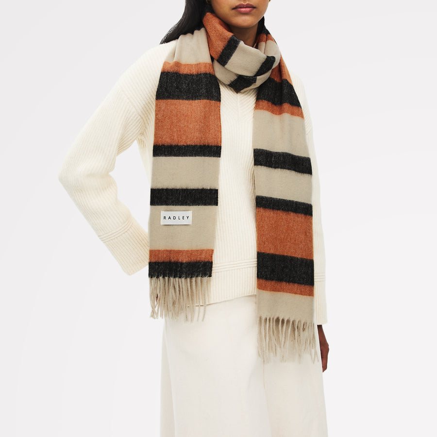 Radley Stripe Fabric Scarf in Snow - 112497