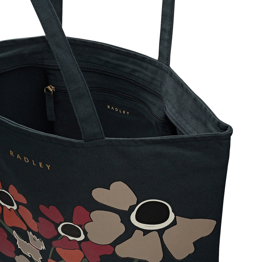 Floribunda Fabric Large Ziptop Tote in Teal - 112523