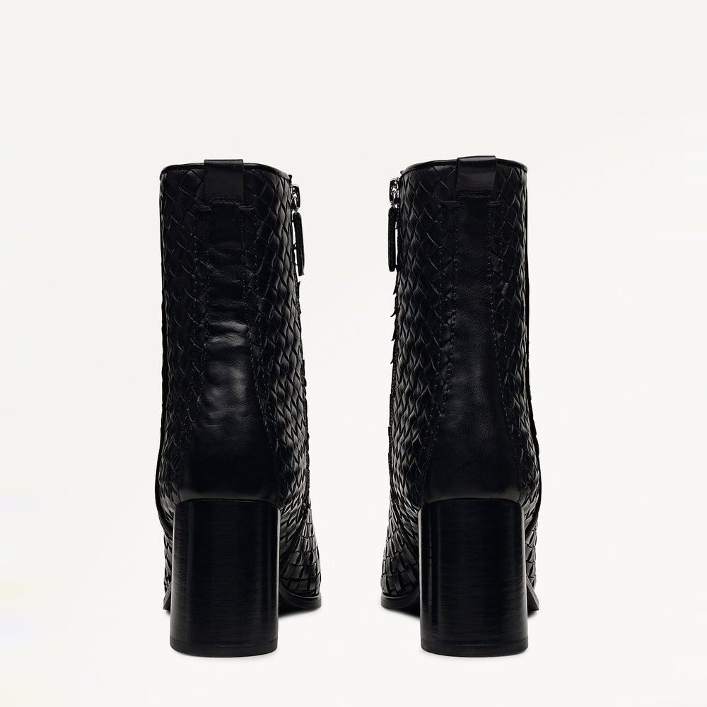 Threadneedle Street Weave Sq. Toe Heeled Boot Black - 112553