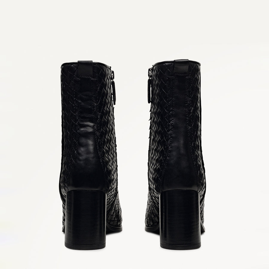 Threadneedle Street Weave Sq. Toe Heeled Boot Black - 112553