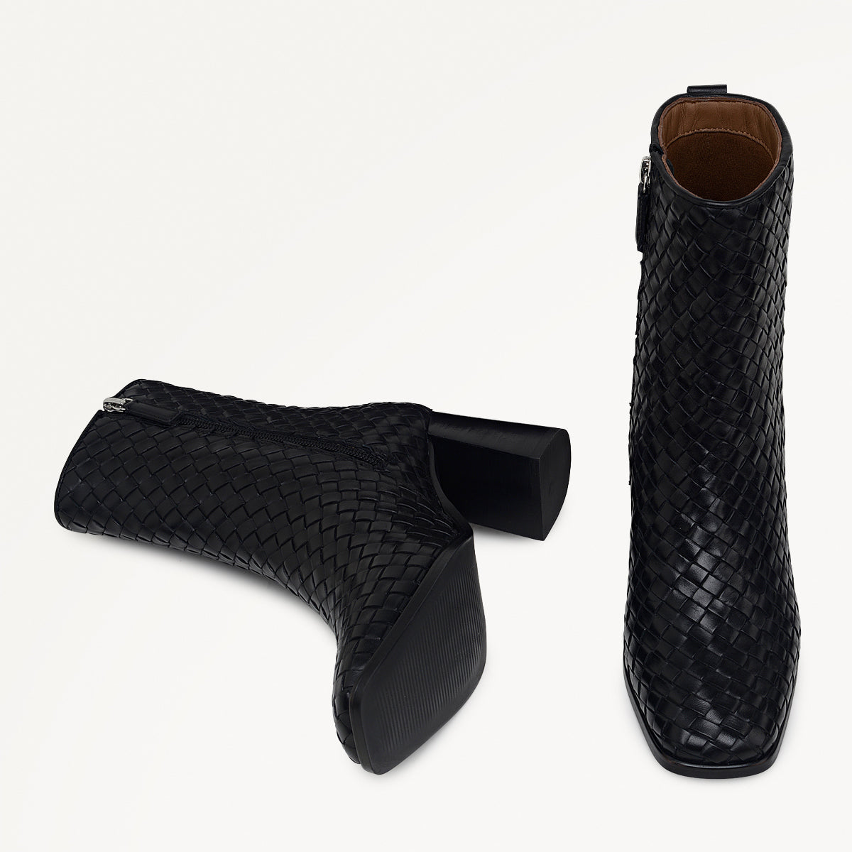 Threadneedle Street Weave Sq. Toe Heeled Boot Black - 112553
