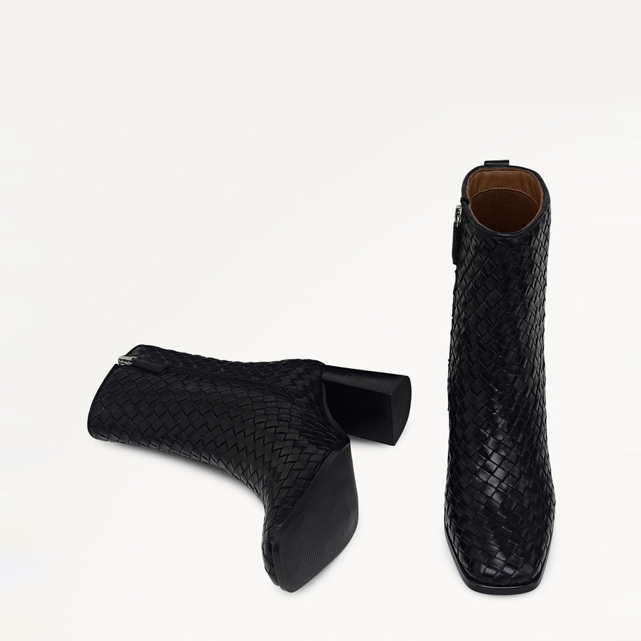 Threadneedle Street Weave Sq. Toe Heeled Boot Black - 112553