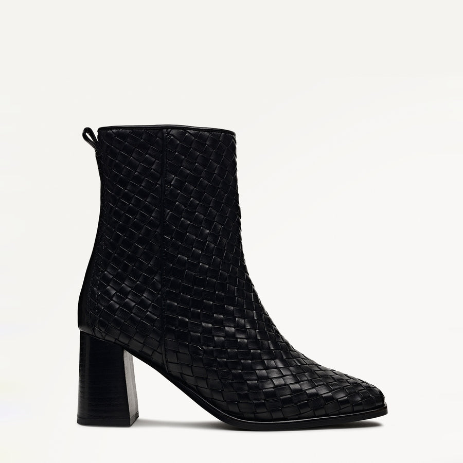 Threadneedle Street Weave Sq. Toe Heeled Boot Black - 112553