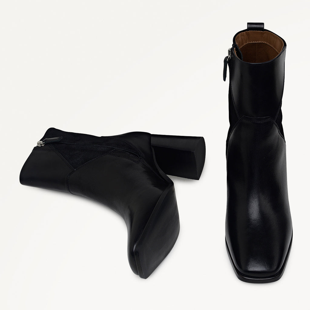 Patchwork Close Panel Patchwork Heeled Boot Black - 112555
