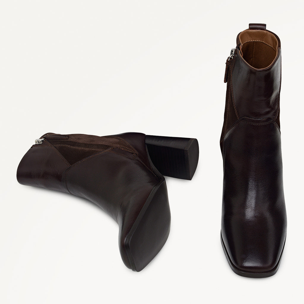 Patchwork Close Panel Patchwork Heeled Boot Chocolate - 112556