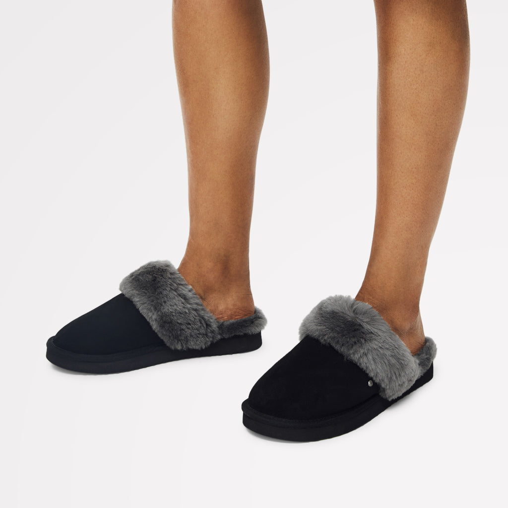 MAPLE LANE CLASSIC SHEARLING CUFF MULE BLACK