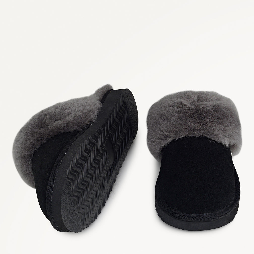 MAPLE LANE CLASSIC SHEARLING CUFF MULE BLACK