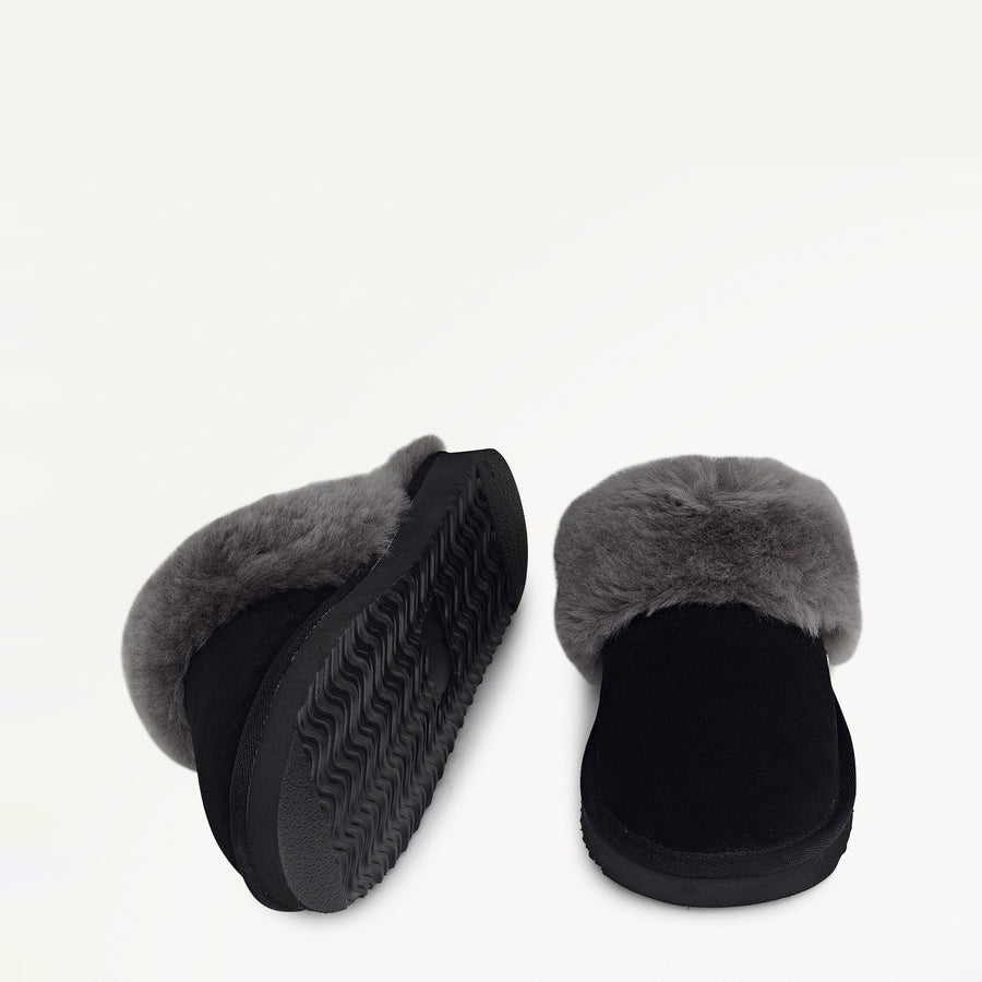 Maple Lane Classic Shearling Cuff Mule Black - 112562