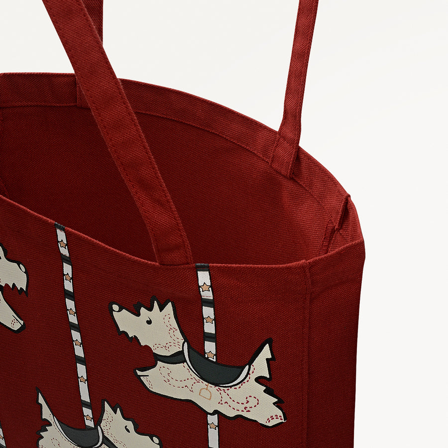 Magic Carousel Fabric Small Tote in Carmine - 112574