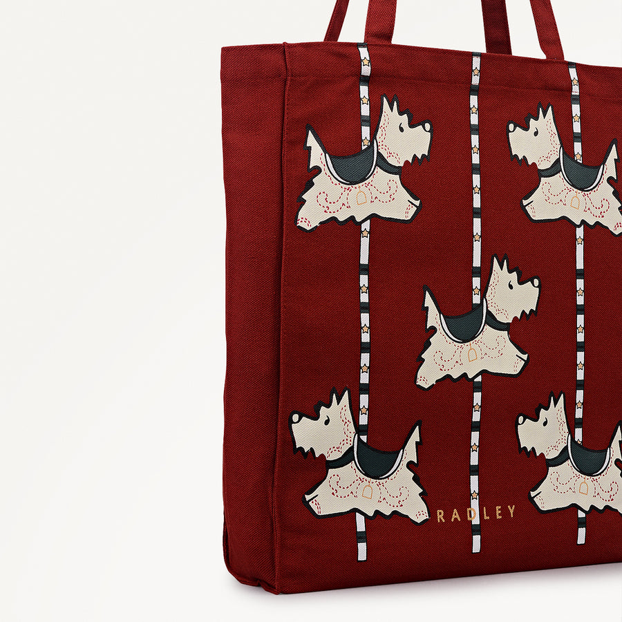 Magic Carousel Fabric Small Tote in Carmine - 112574