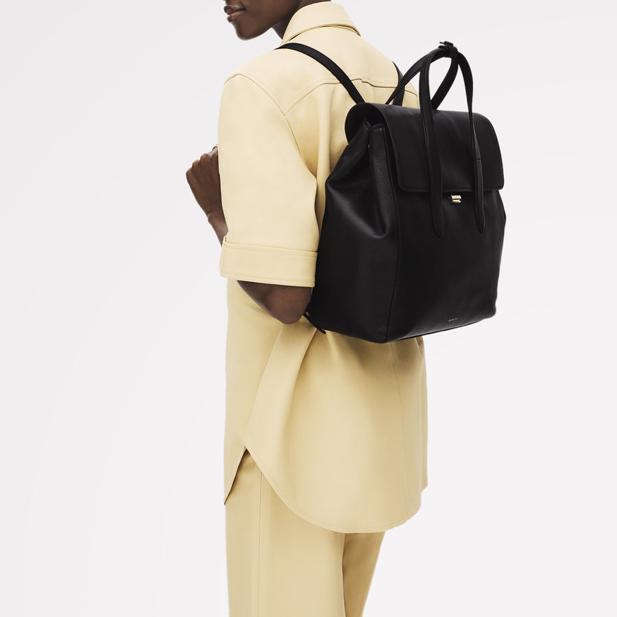 Mayfair Lane Leather Medium Flapover Backpack in Black - 112605