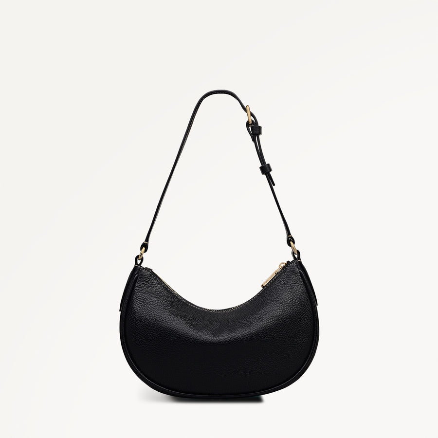Heath Crescent Leather Small Ziptop Shoulder Bag in Black - 112607
