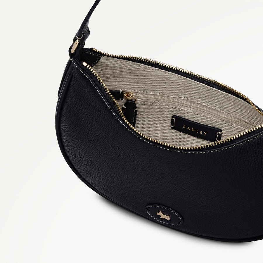 Heath Crescent Leather Small Ziptop Shoulder Bag in Black - 112607