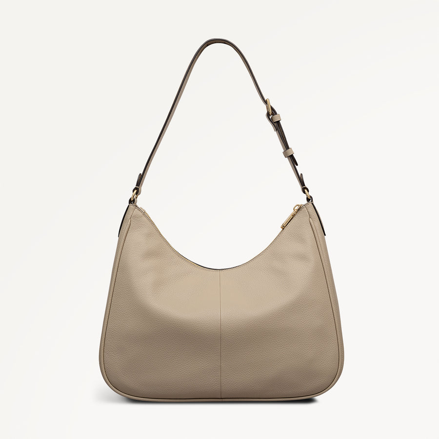 Heath Crescent Leather Small Ziptop Shoulder Bag in Porcini - 112608