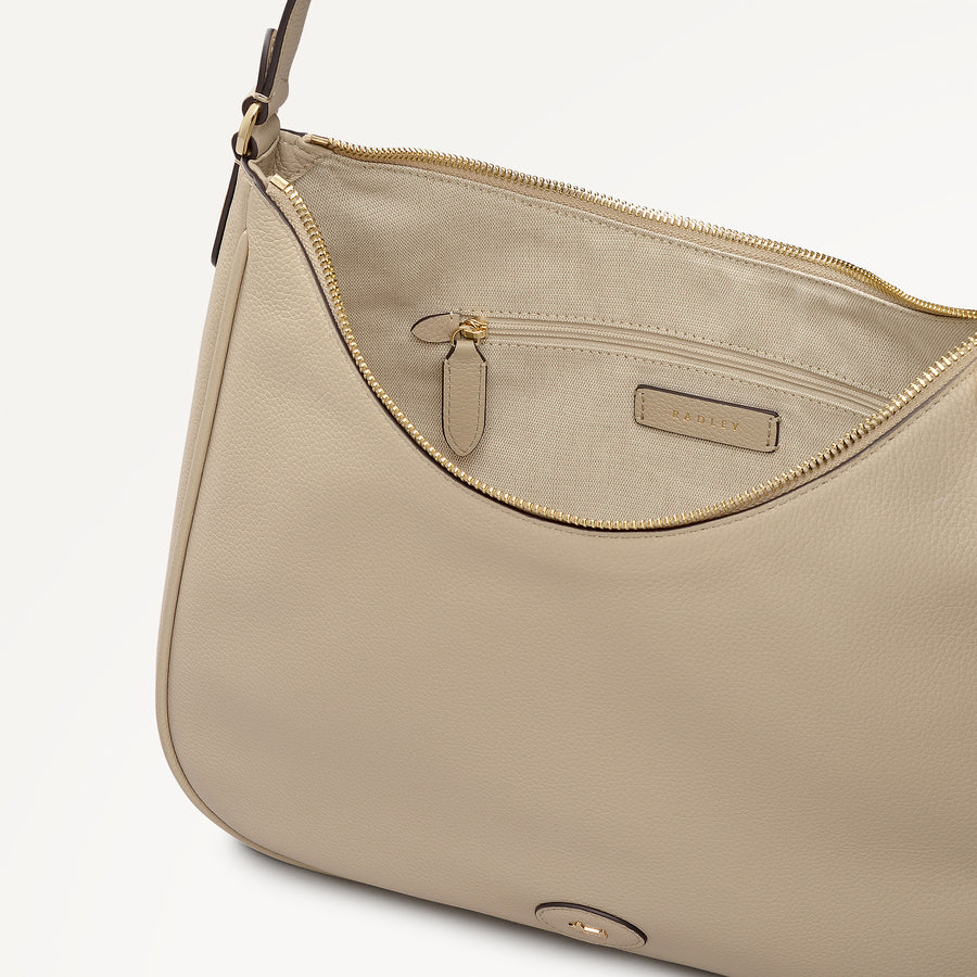 Heath Crescent Leather Small Ziptop Shoulder Bag in Porcini - 112608