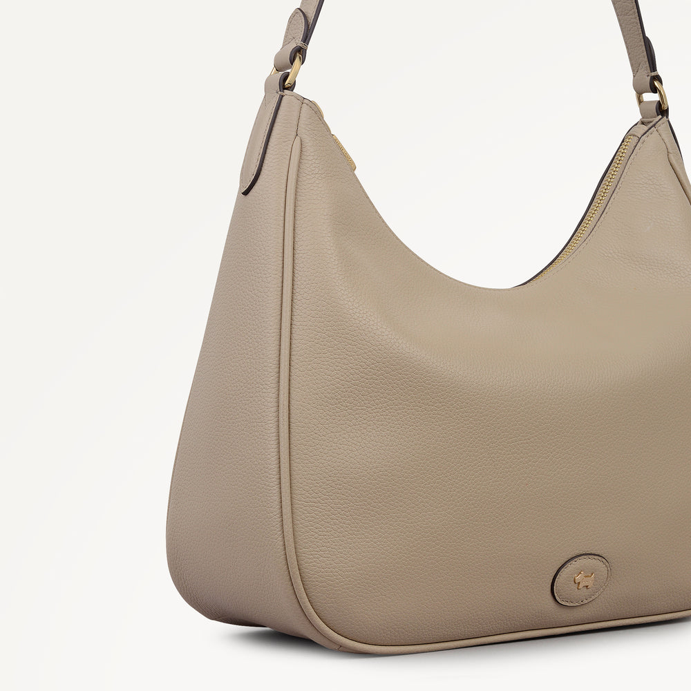 Heath Crescent Leather Small Ziptop Shoulder Bag in Porcini - 112608