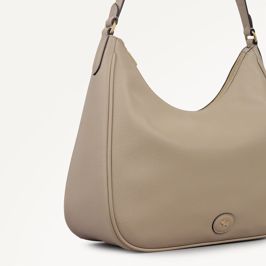 Heath Crescent Leather Small Ziptop Shoulder Bag in Porcini - 112608