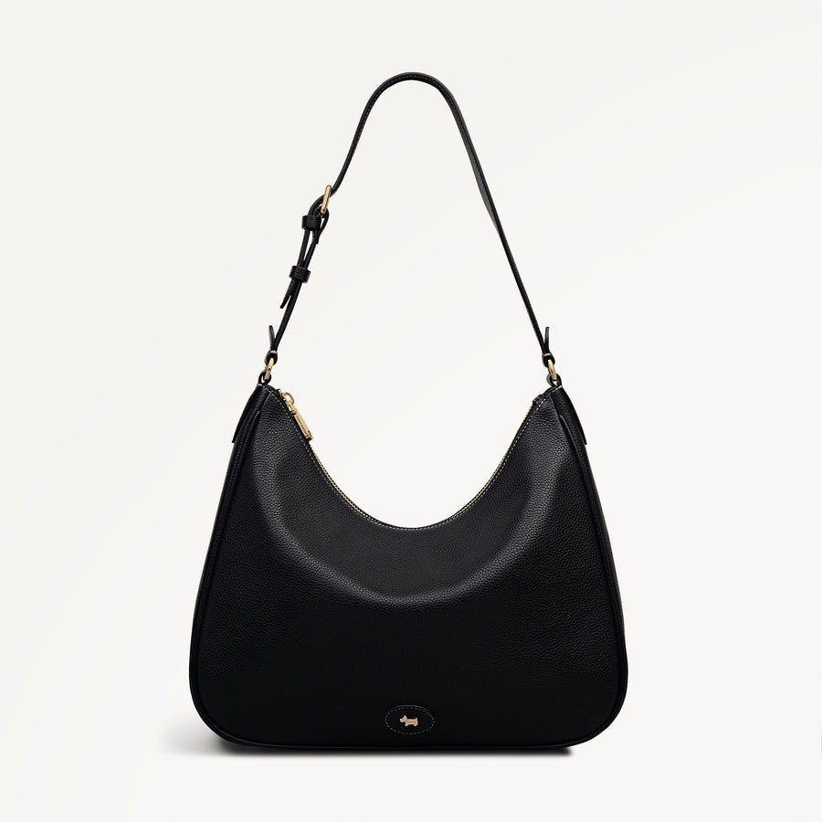 Heath Crescent Leather Large Ziptop Shoulder Bag in Black - 112609