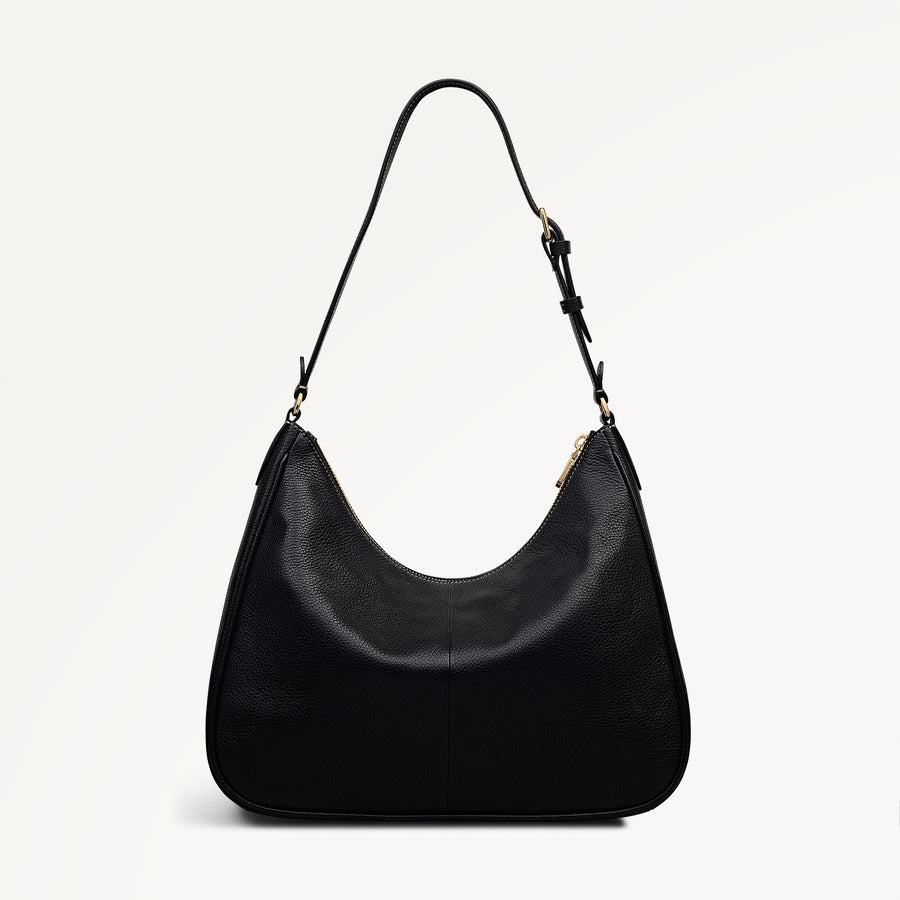 Heath Crescent Leather Large Ziptop Shoulder Bag in Black - 112609