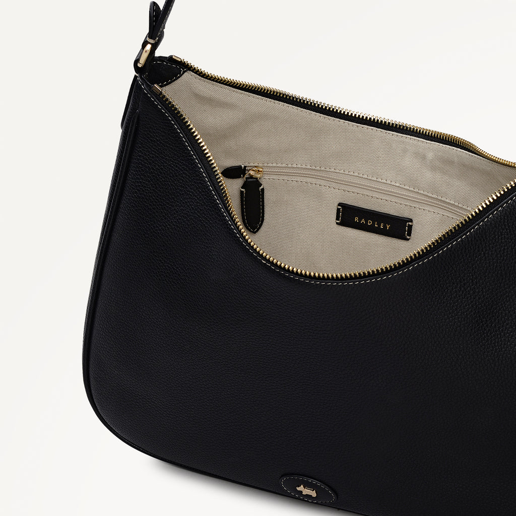 Heath Crescent Leather Large Ziptop Shoulder Bag in Black - 112609