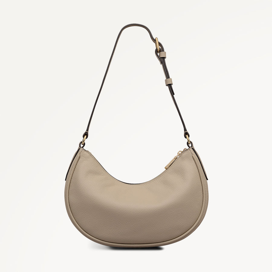Heath Crescent Leather Large Ziptop Shoulder Bag in Porcini - 112610