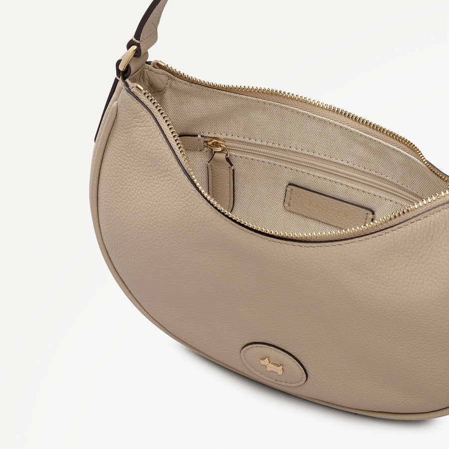 Heath Crescent Leather Large Ziptop Shoulder Bag in Porcini - 112610