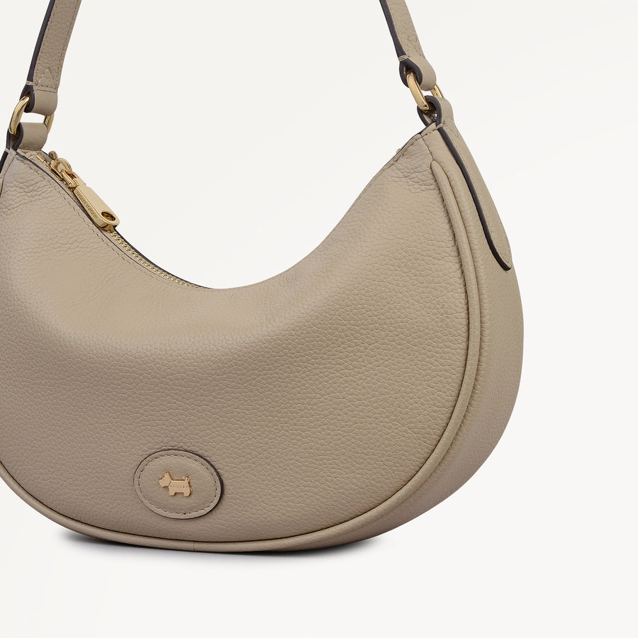 Heath Crescent Leather Large Ziptop Shoulder Bag in Porcini - 112610