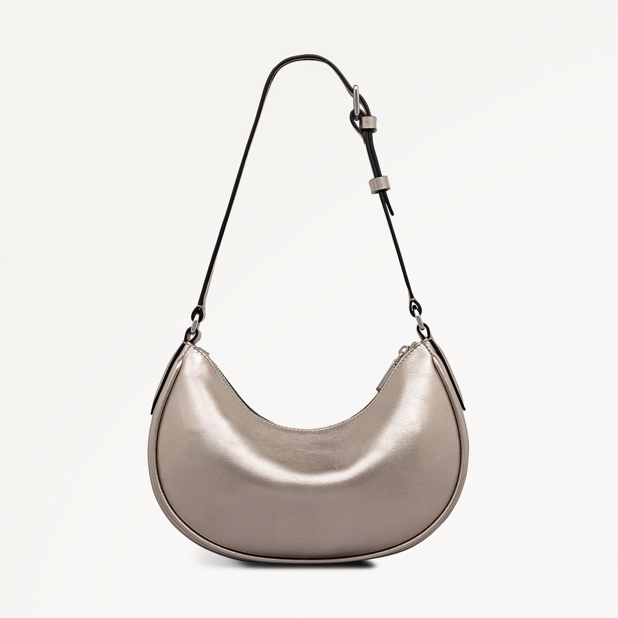 Heath Crescent Leather Small Ziptop Shoulder Bag in Pyrite - 112612