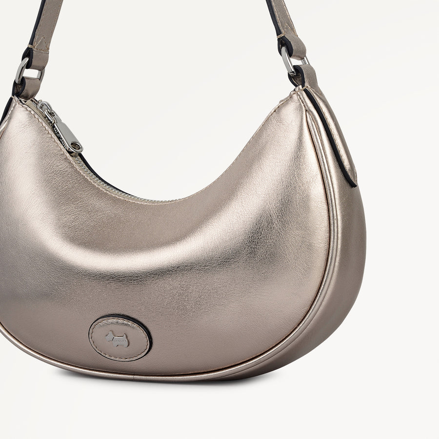 Heath Crescent Leather Small Ziptop Shoulder Bag in Pyrite - 112612