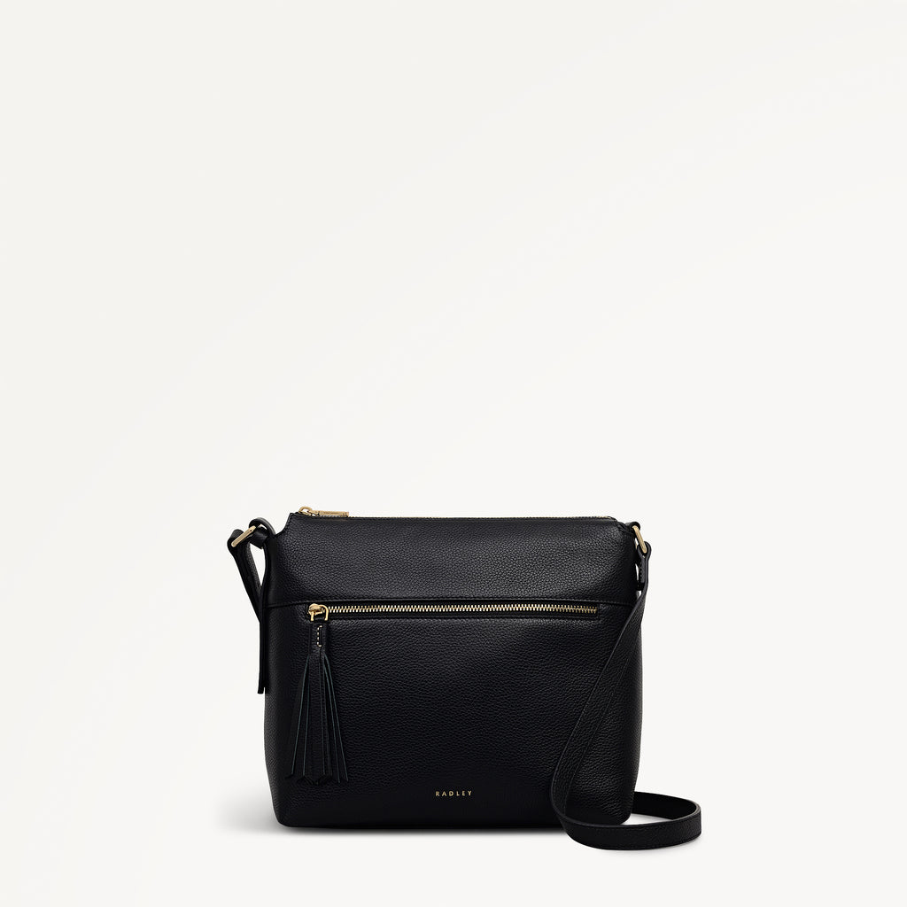 Fountain Mews Leather Small Ziptop Cross Body Bag in Black - 112613