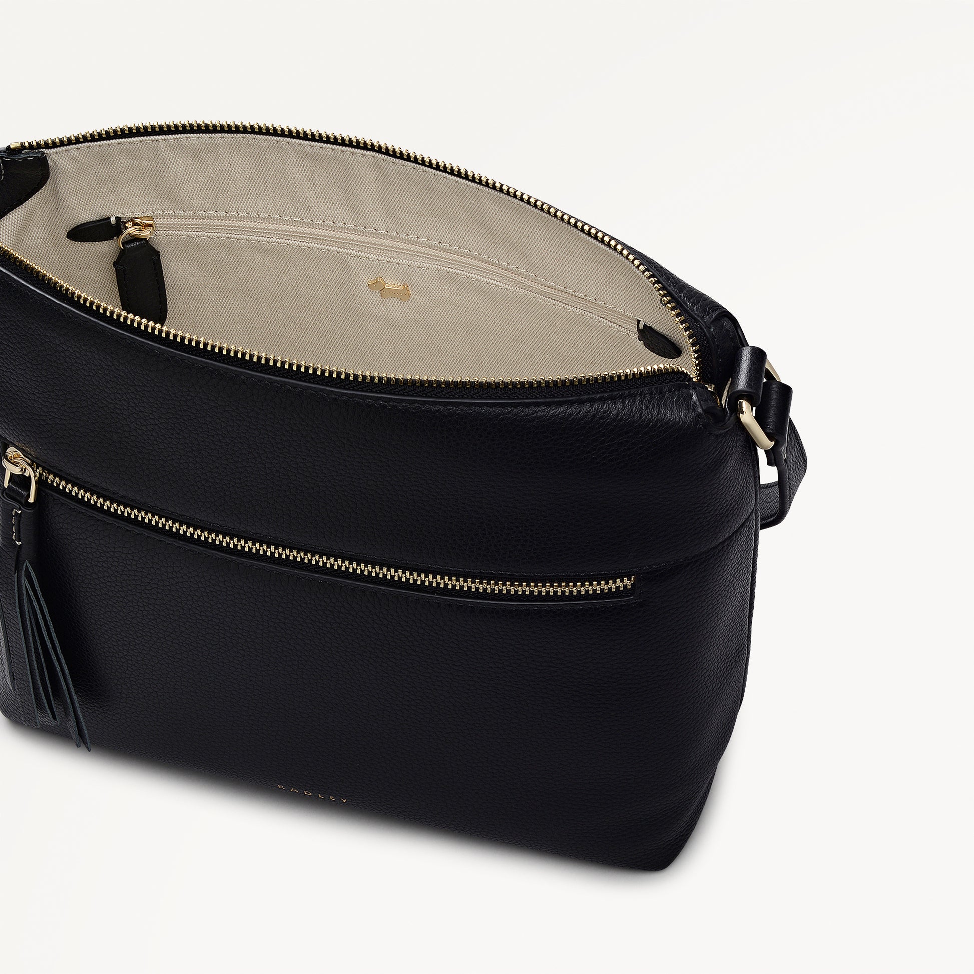 Fountain Mews Leather Small Ziptop Cross Body Bag in Black - 112613