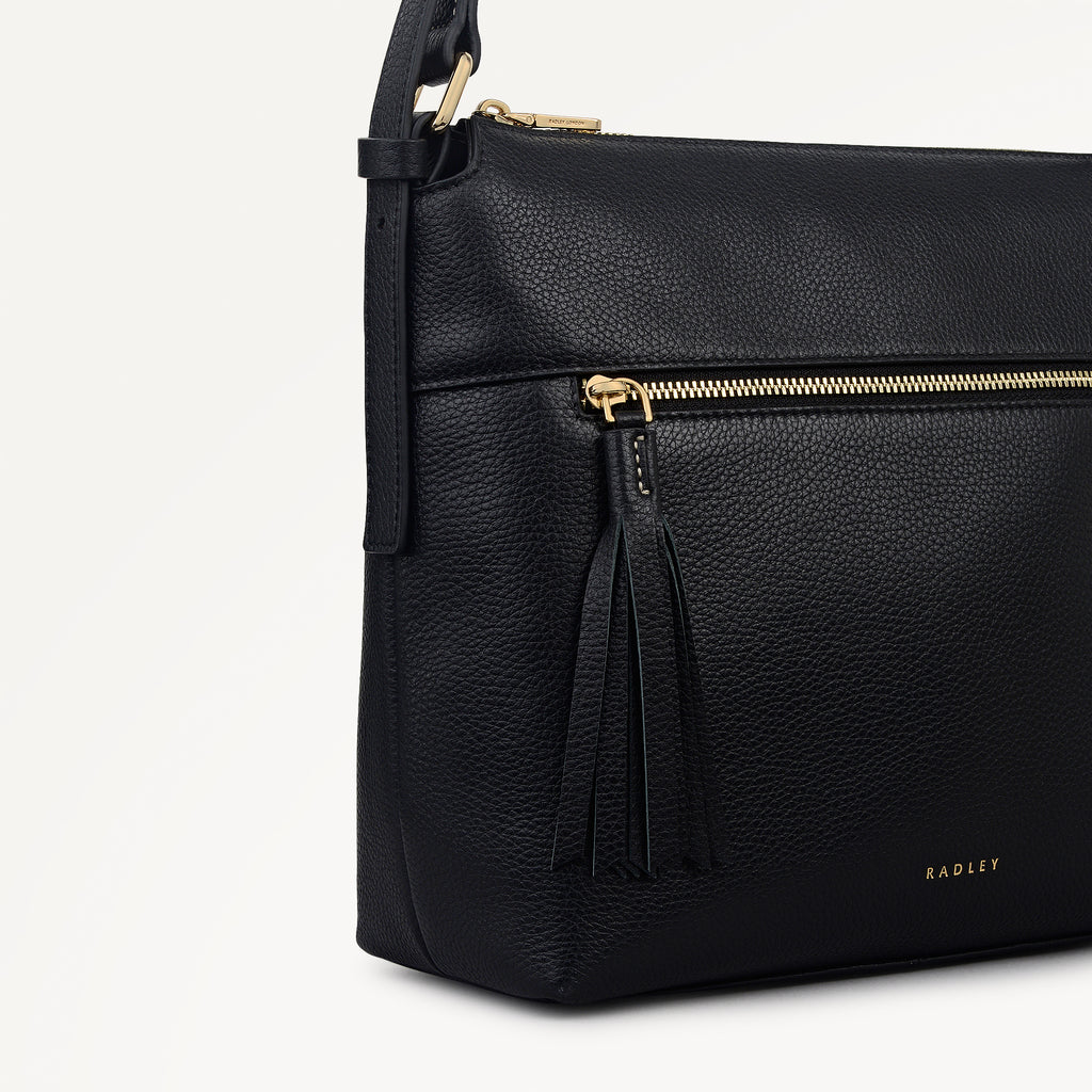 Fountain Mews Leather Small Ziptop Cross Body Bag in Black - 112613