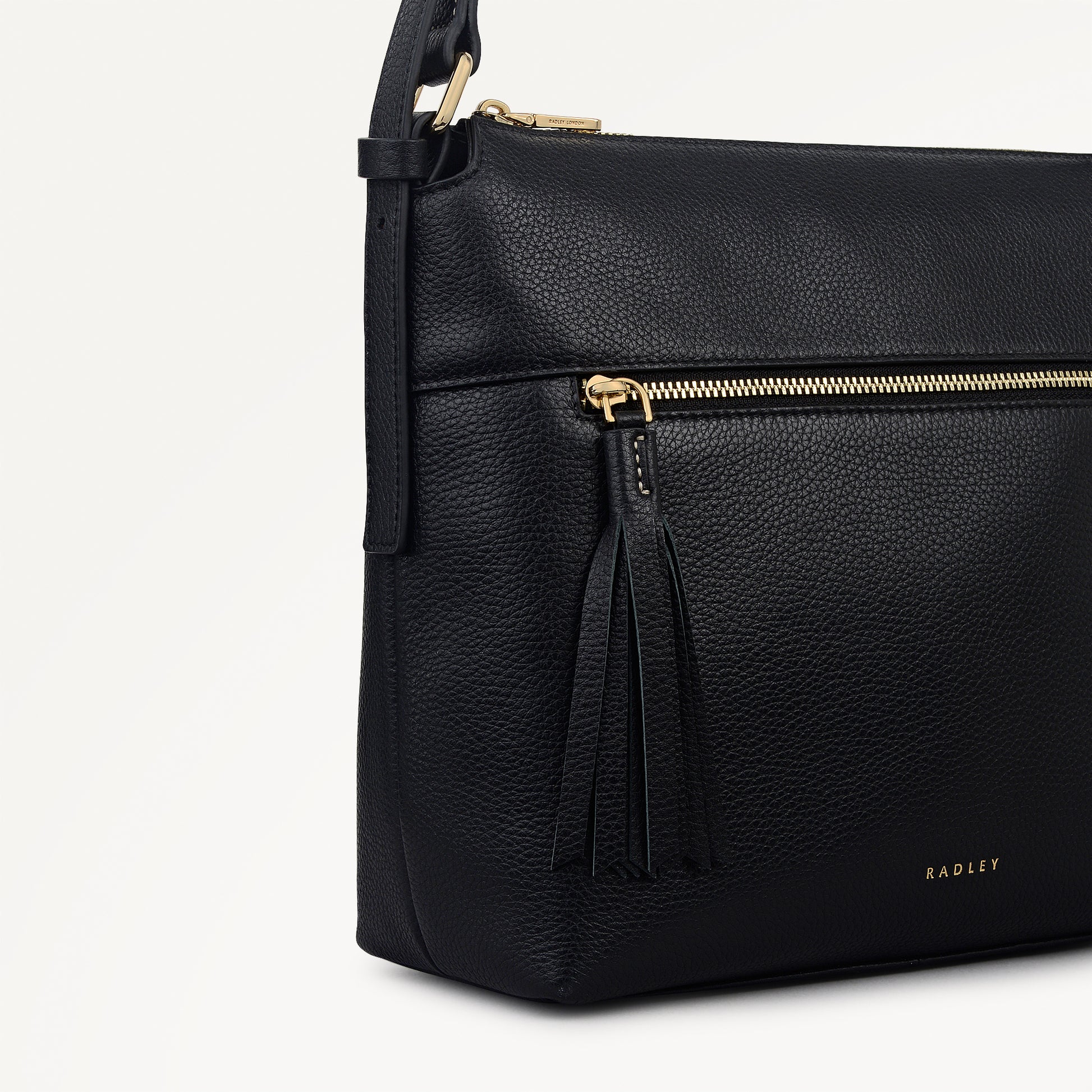 Fountain Mews Leather Small Ziptop Cross Body Bag in Black - 112613