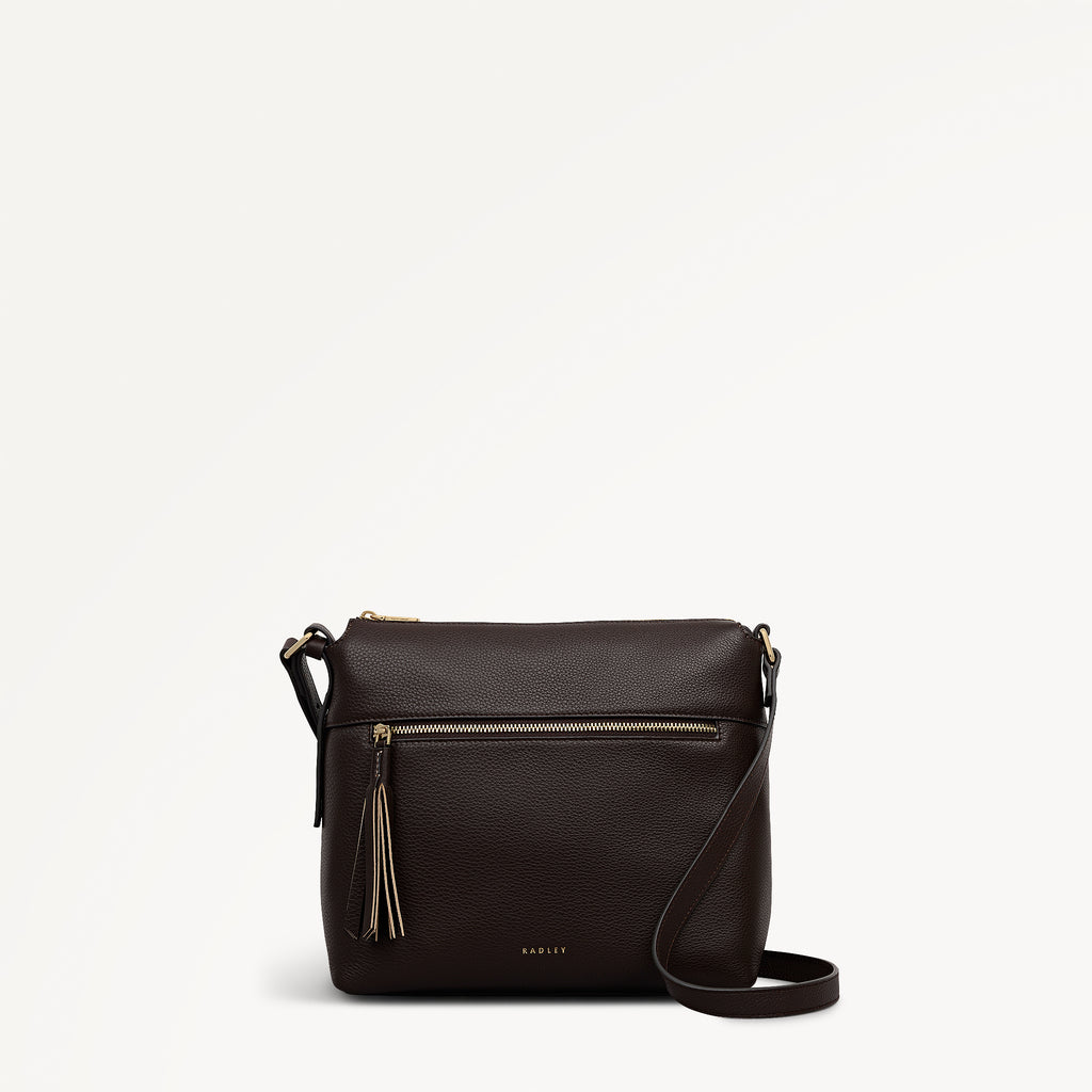 Fountain Mews Leather Small Ziptop Cross Body Bag in Dark Oak - 112615
