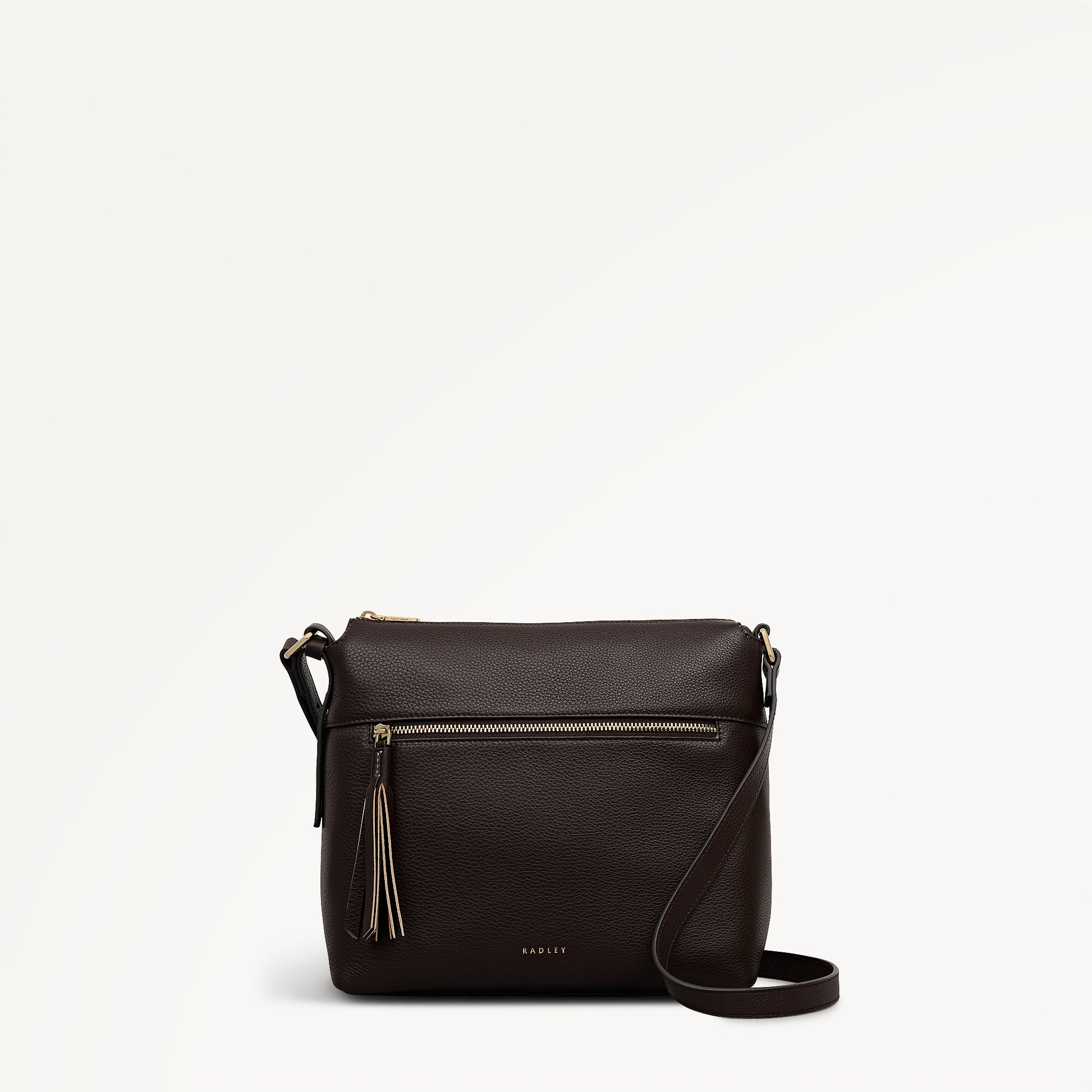 Fountain Mews Leather Small Ziptop Cross Body Bag in Dark Oak - 112615