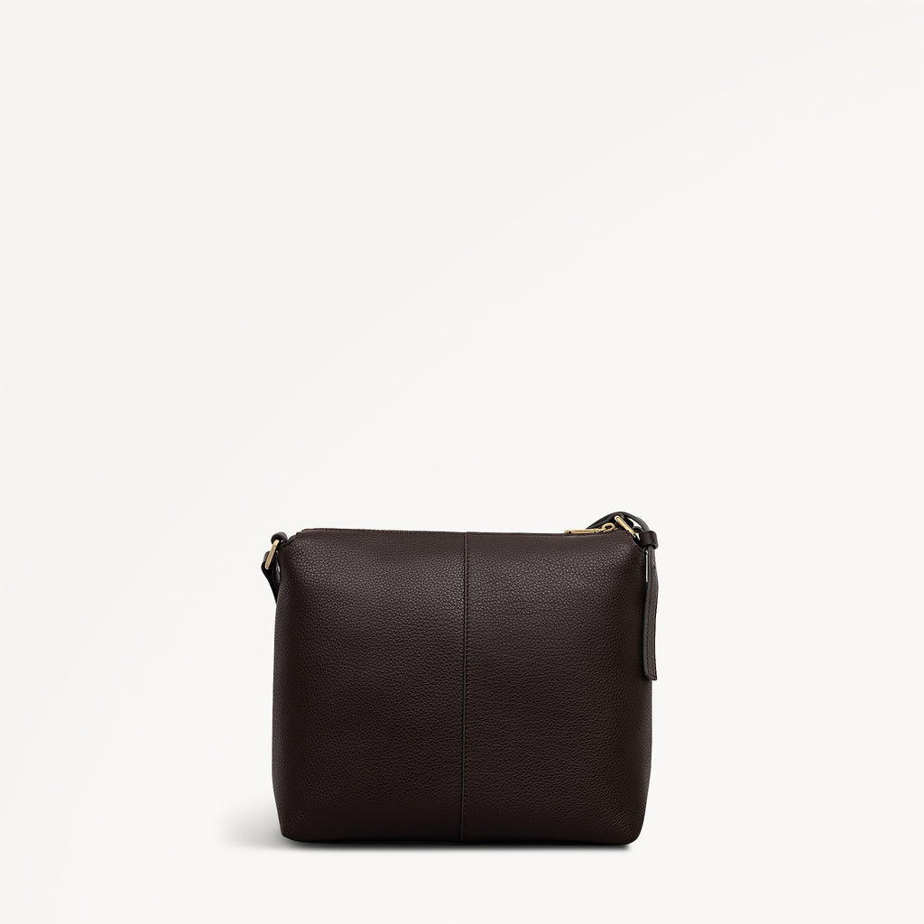 Fountain Mews Leather Small Ziptop Cross Body Bag in Dark Oak - 112615