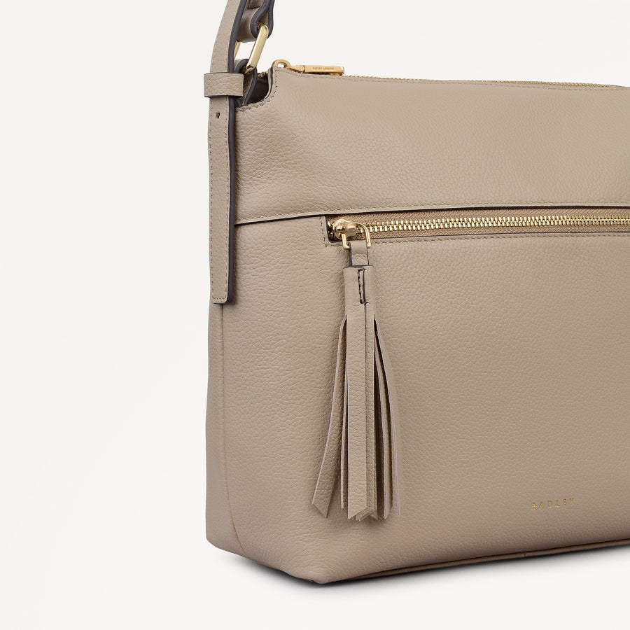 Fountain Mews Leather Small Ziptop Cross Body Bag in Porcini - 112616