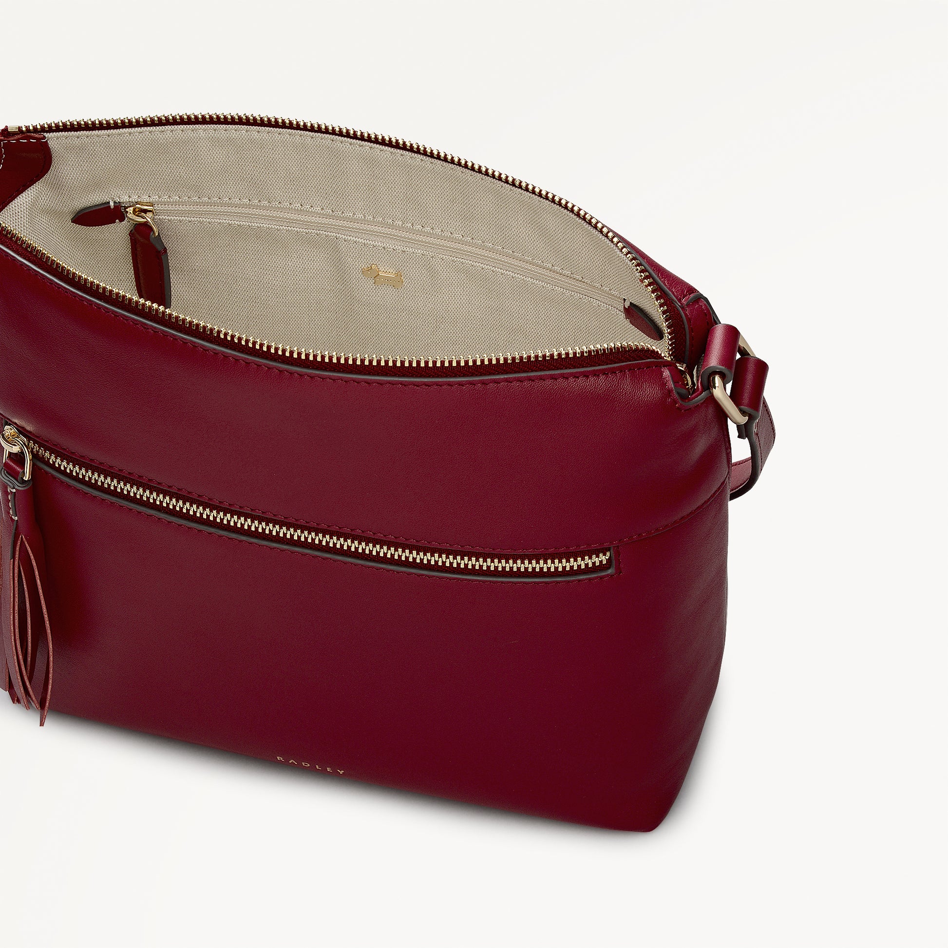 Fountain Mews Leather Small Ziptop Cross Body Bag in Cranberry - 112617
