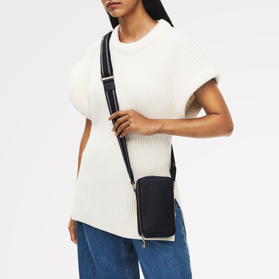 Alba Place Leather Medium Phone Cross Body Bag in Black - 112618