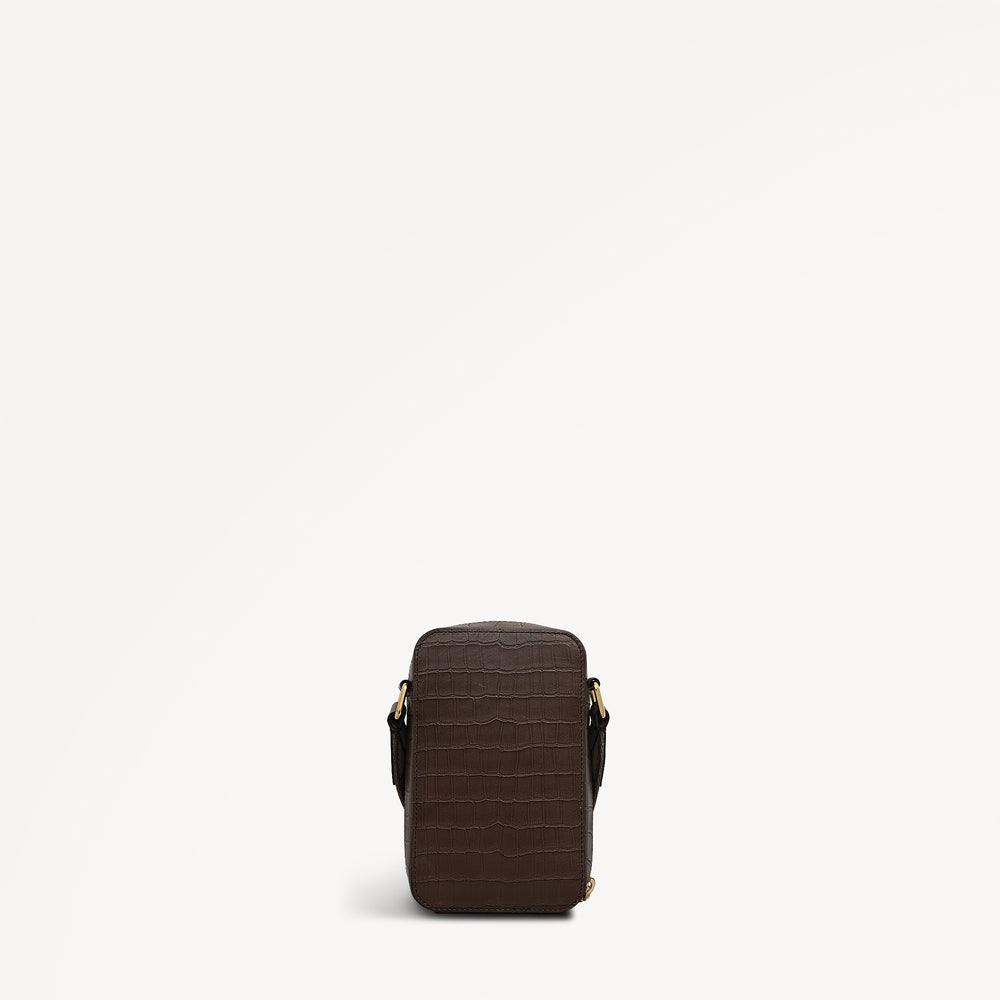 Alba Place Leather Medium Phone Cross Body Bag in Coffee - 112621