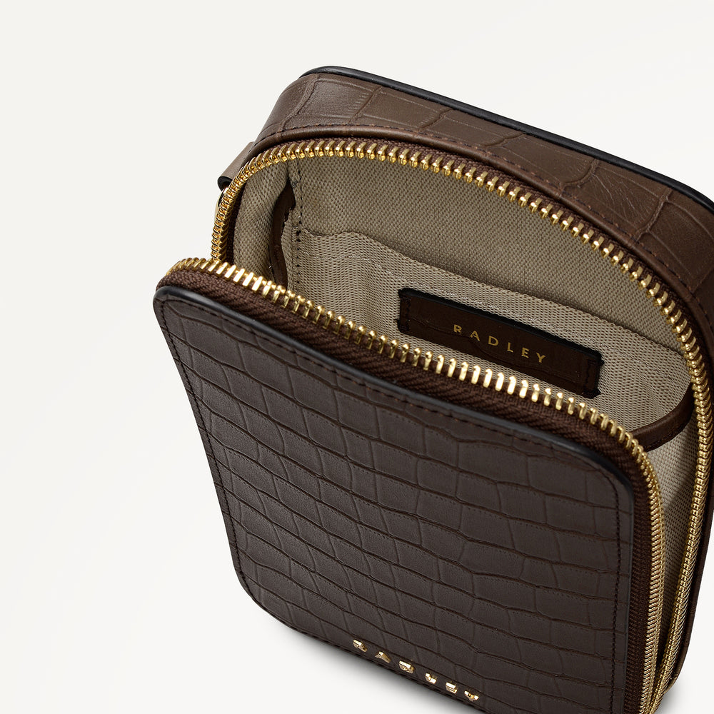 Alba Place Leather Medium Phone Cross Body Bag in Coffee - 112621