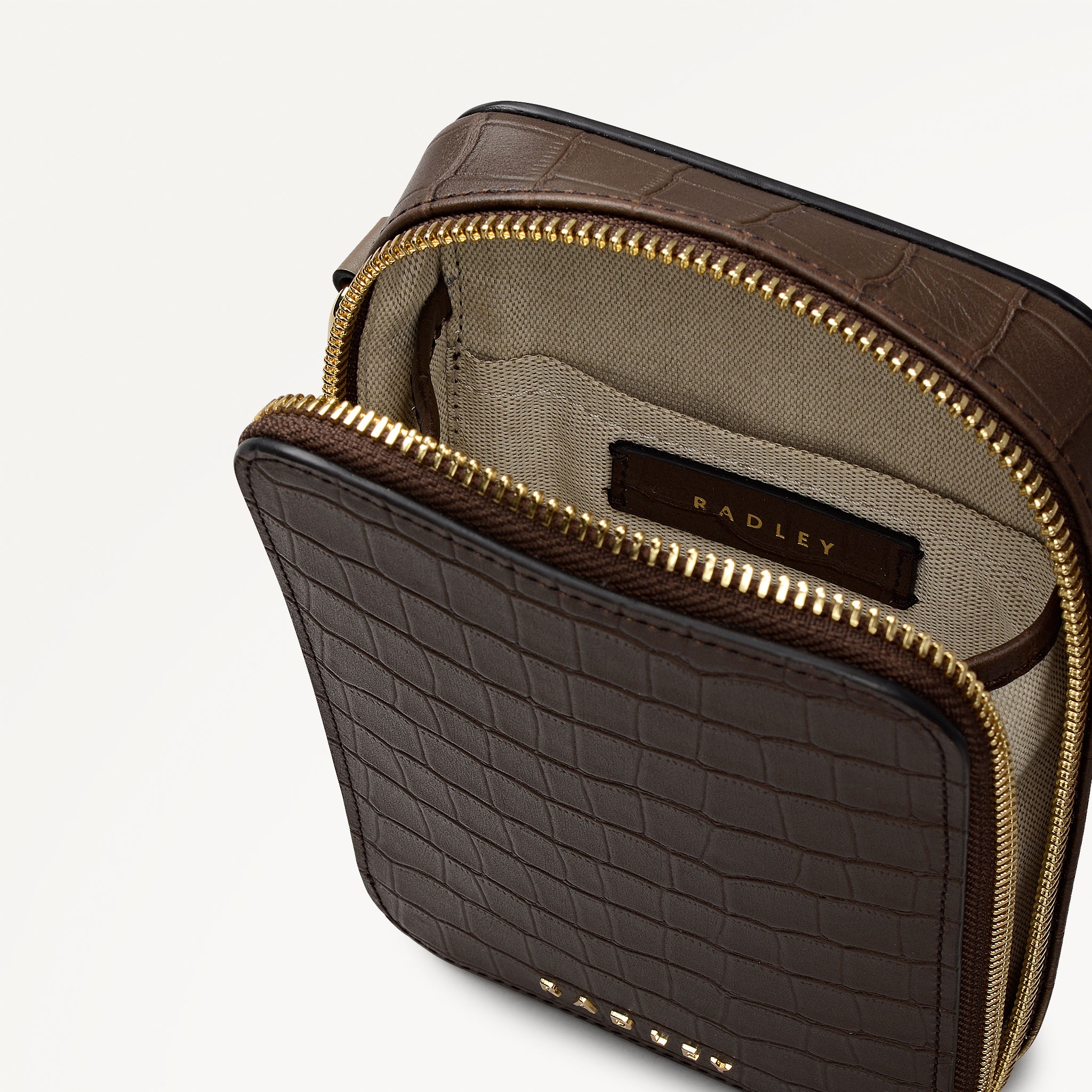 Alba Place Leather Medium Phone Cross Body Bag in Coffee - 112621