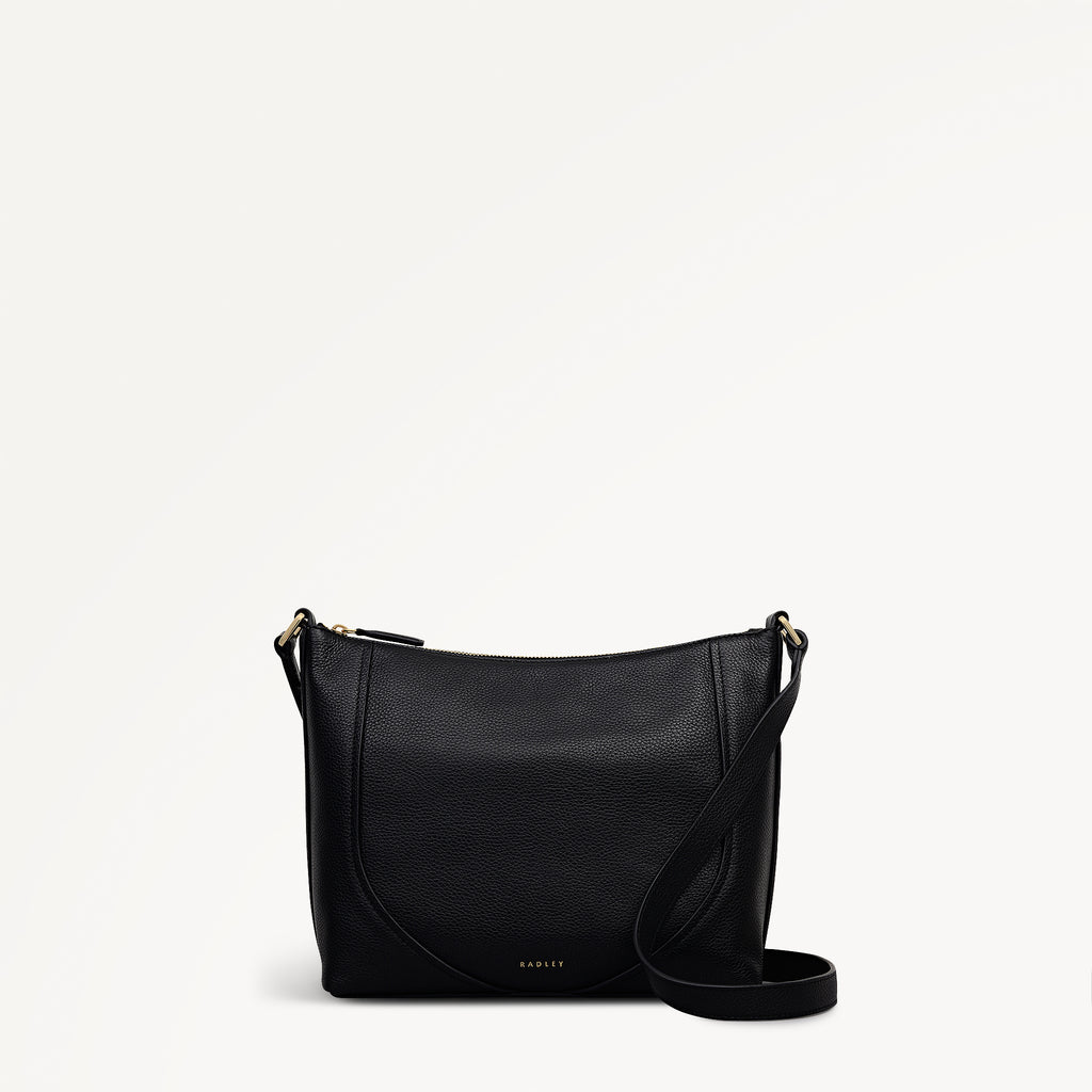 Wood Park Leather Medium Ziptop Cross Body Bag in Black - 112622