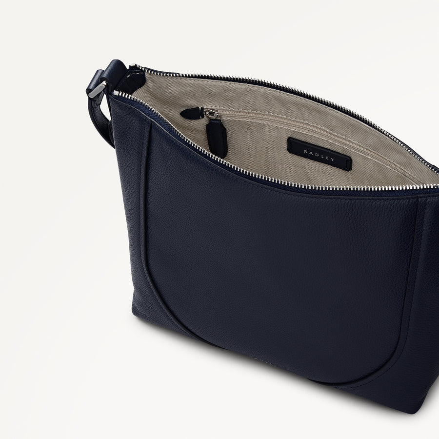 Wood Park Leather Medium Ziptop Cross Body Bag in Ink - 112623