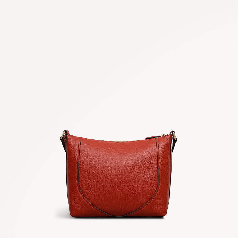 Wood Park Leather Medium Ziptop Cross Body Bag in Flame - 112624